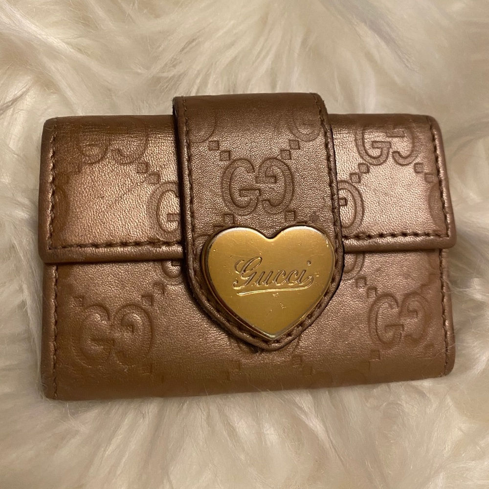 GUCCI Guccissima Gold Heart Card Key Holder Wallet